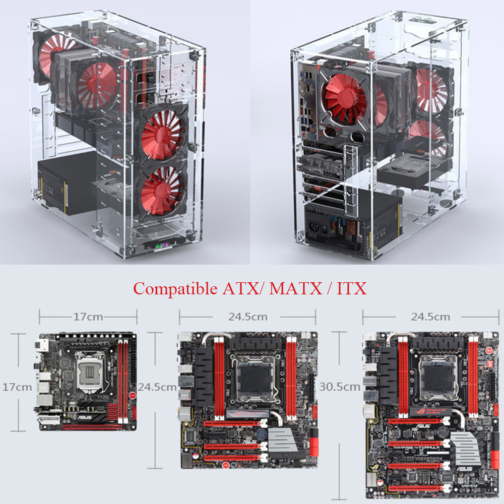 Jual DIY Acrylic Computer Case Customized Full Transparent ATX Vertical ...