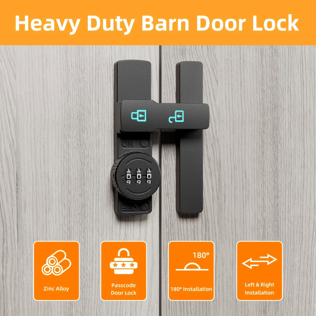 Jual Password Door Lock And Deadbolt 180 Degree Sliding Barn Door Lock ...