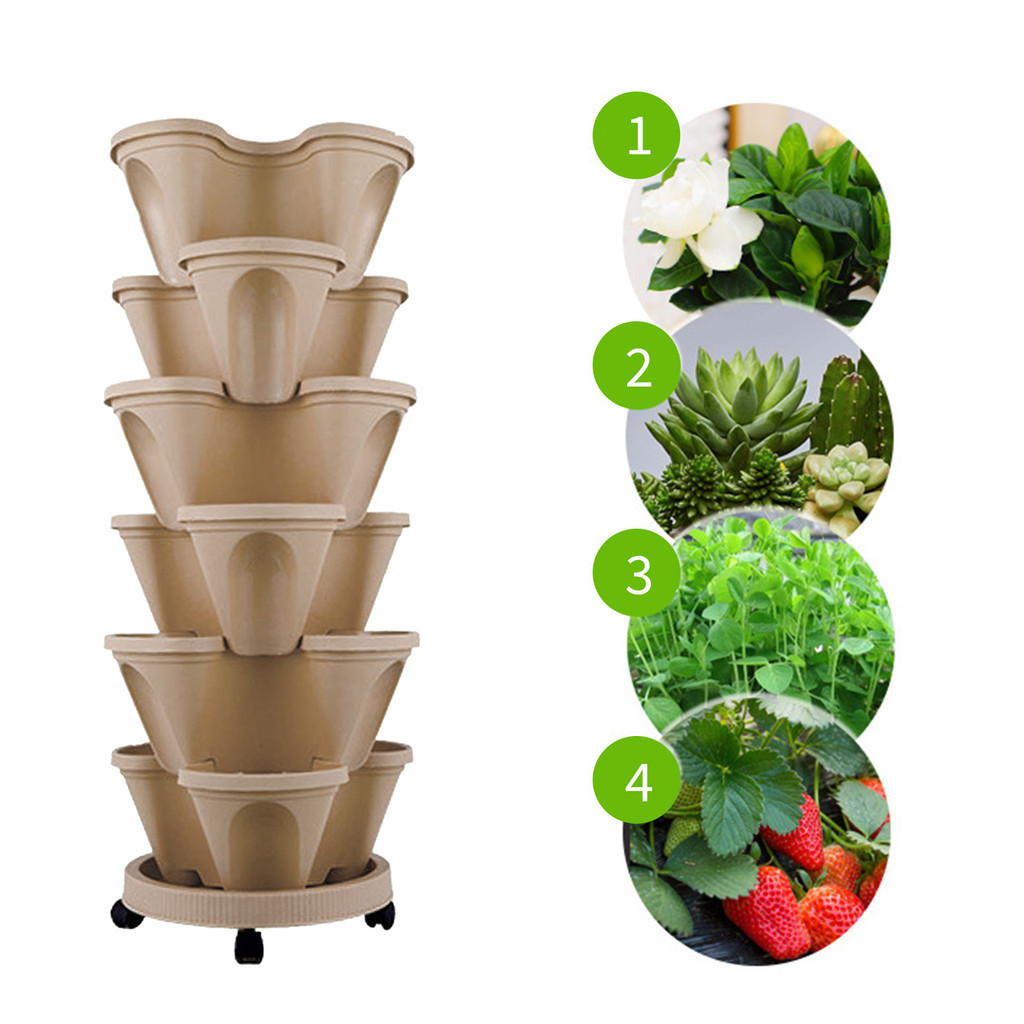 Jual Stackable Planter Vertical Gardening Pots Tower for Vegetable ...