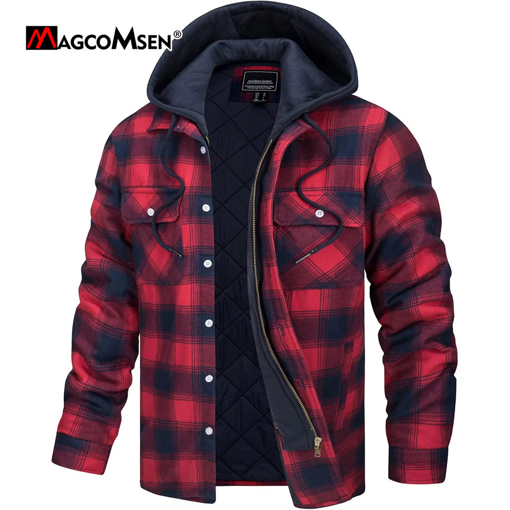 Jual Magcomsen Men'S Flannel Jacket With Removable Hood 5 Pockets Plaid ...