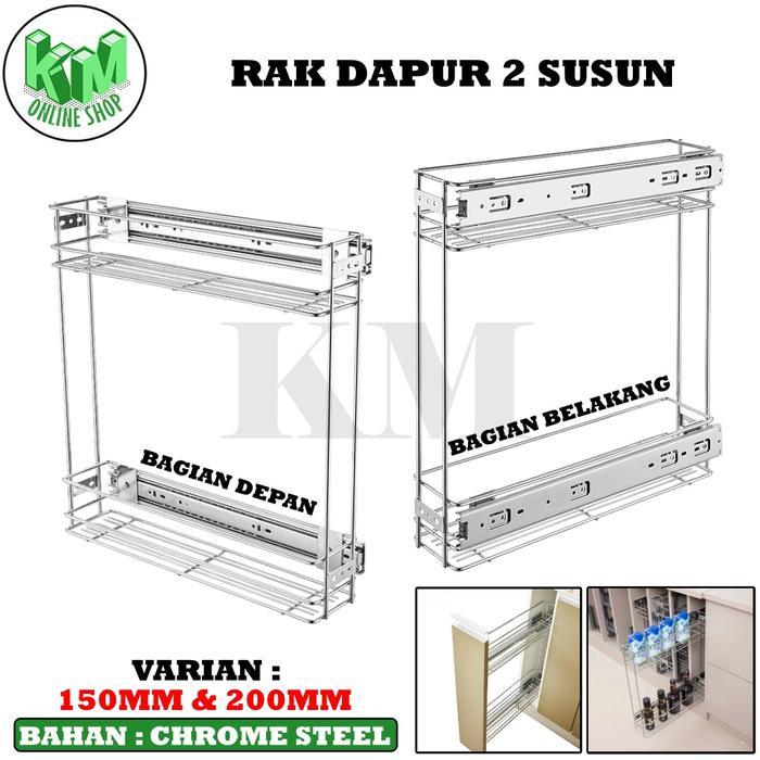 Jual Rak Botol Tarik Rel Samping 2 Susun Bumbu Gelas Dapur Kitchen ...