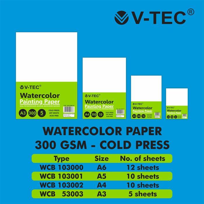 Jual V-TEC WATER COLOUR PAPER WCB 103002/103001 10 SHEETS/300GR/COLD ...