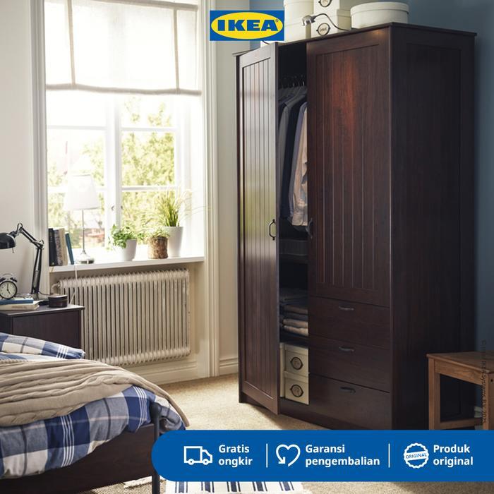 Jual IKEA MUSKEN Lemari Pakaian 2 Pintu dan 3 Laci Cokelat 124x60x201 ...