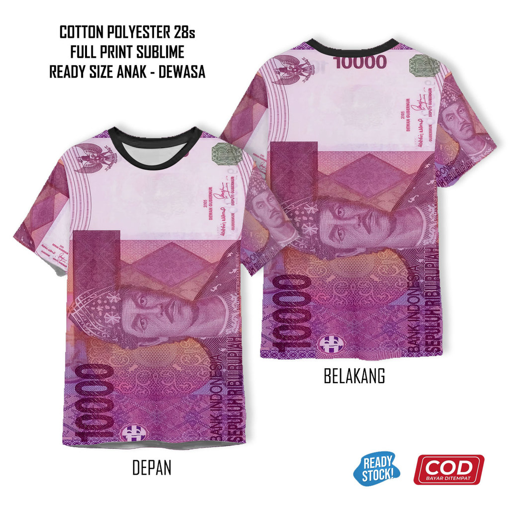 Jual Kaos Uang Sepuluh Ribu 10k 10rb Ceban Full Printing Keren | Baju ...