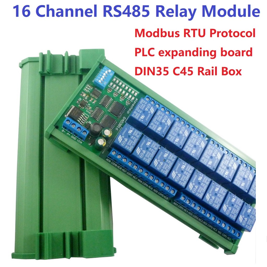 Jual 16-Channel 12V 10A DIN Rail Box PLC Expansion Board RS485 Modbus ...