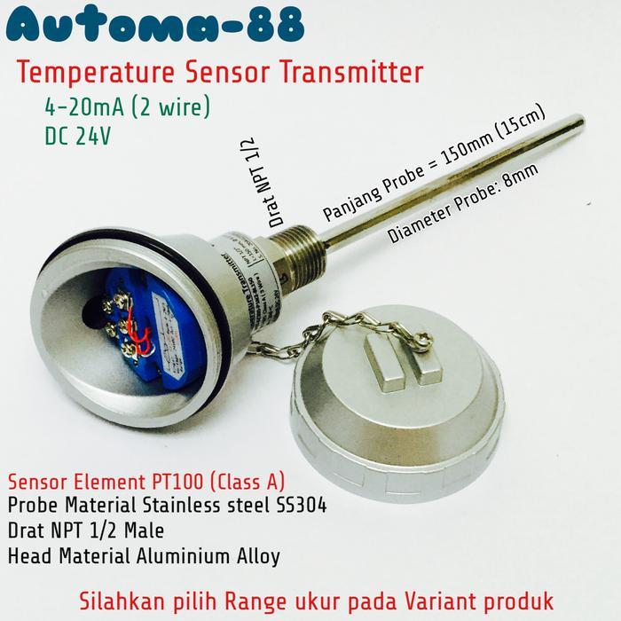 Jual Temperature Sensor Transmitter Pt100 4-20Ma Probe 15Cm 150Mm 1/2 ...