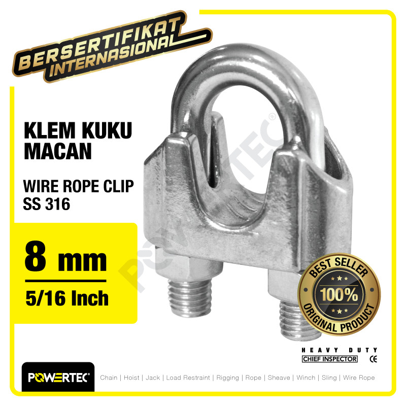 Jual POWERTEC Wire Rope Clip / Klem Seling Kuku Macan SS 316 8mm ...