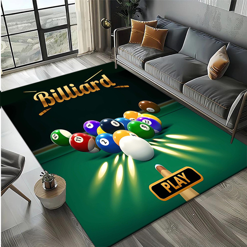 Jual Billiard Play Rug for Game Rooms Realistic pool balls and cues on ...