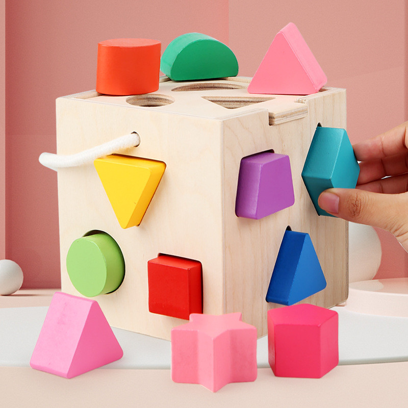 Jual Wooden 13 Hole Shape Sorter Intelligence Box Baby Cognitive ...