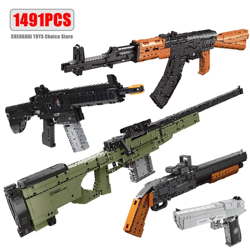 Jual AK47 Rifle AWM Sniper Gun Assembled Building Blocks Military Model ...