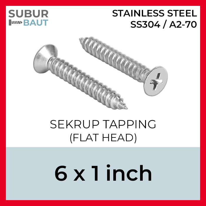 Jual Sekrup FH / Skrup Tapping JF + / Kepala Rata 6 x 1 | 6x1 Grade SS ...