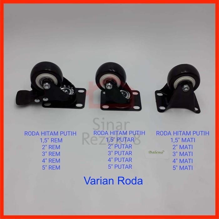 Jual Roda Pu Hitam 3 inch PUTAR HIDUP / Caster Putih Troly Troli Rubber ...
