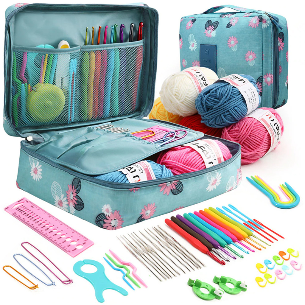 Jual Kit Kait Rajutan Baru dengan Tas Penyimpanan Set Jarum Rajut Tenun ...