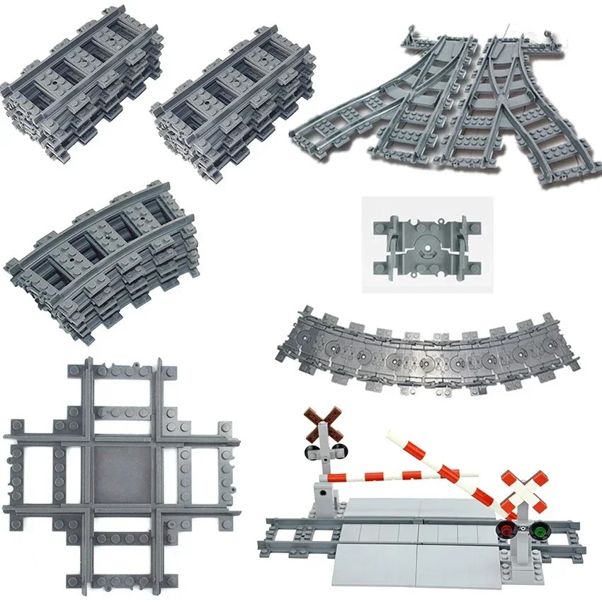 Jual City Trains DIY Building Blocks Straight Curved Rail Bricks Parts ...