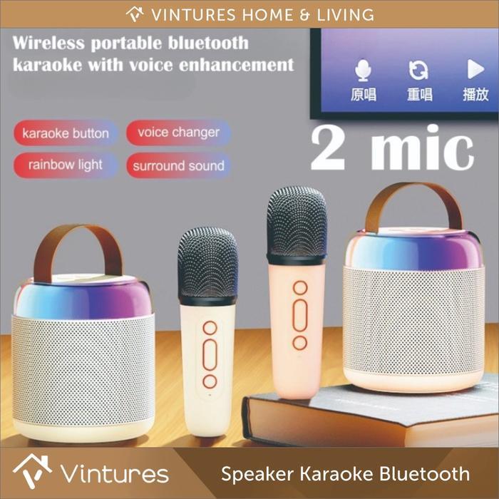 Jual [2MIC] Speaker Karaoke Bluetooth 1 SET RGB Wireless 2 Warna (Dapat ...