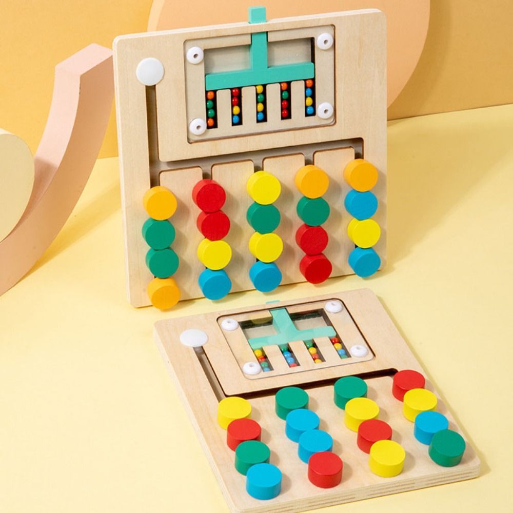 Jual Wooden Color Matching Game Color Sorting Rolling Bead Montessori ...