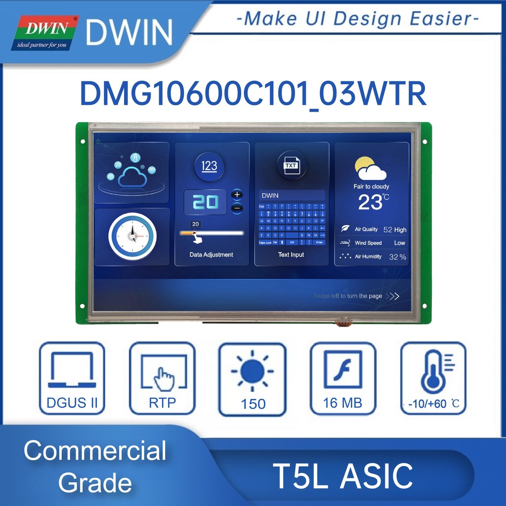 Jual DWIN 10.1 Inch 1024*600 Smart Screen HMI Display Touch Panel for ...