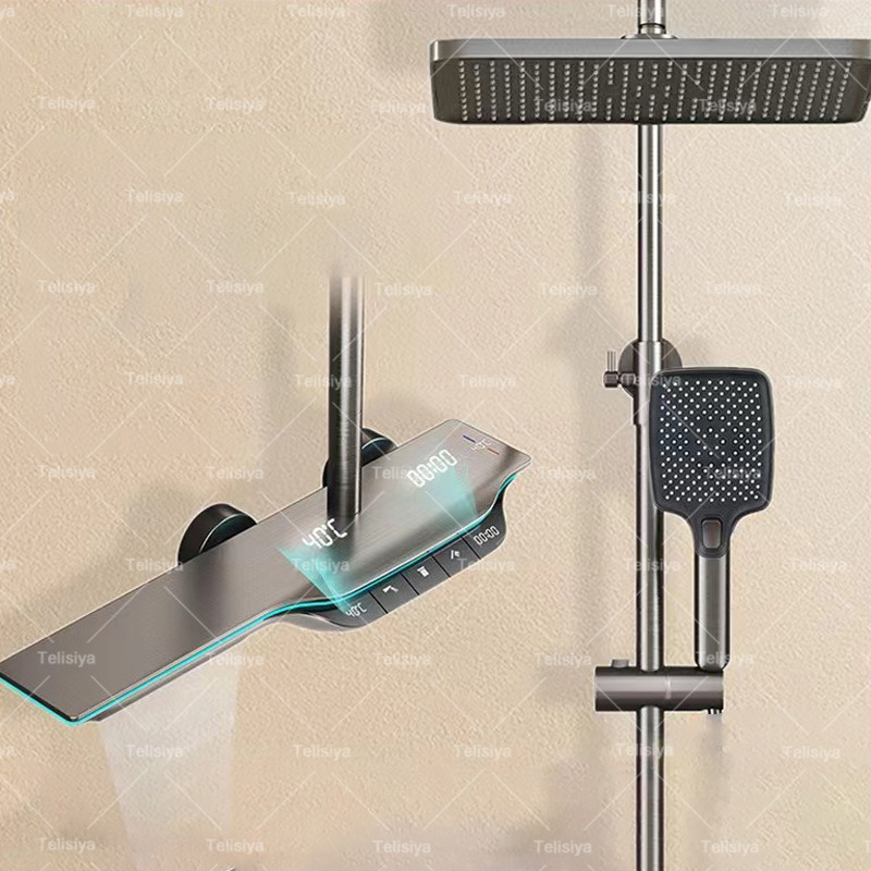 Jual Digital Display Shower Set Bathroom Rainfall Piano Button Showers ...