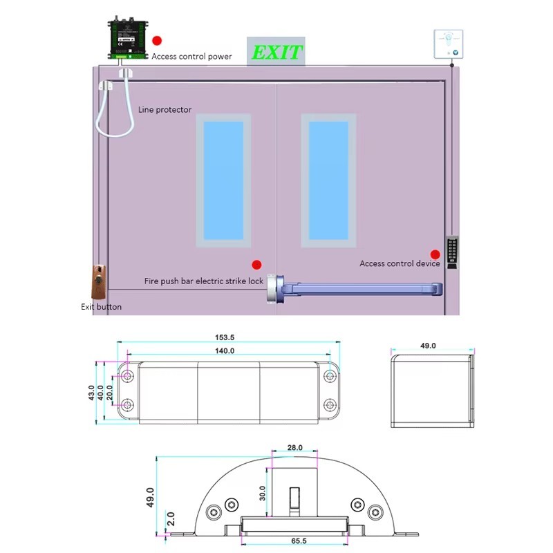 Jual Exit Device Emergency Door Lock Fire Push Bar Electric Strike 12V ...
