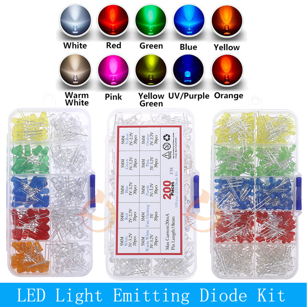 Jual 3mm 5mm 10mm LED Light Emitting Diode Mix Kit RGB Warm White Green ...