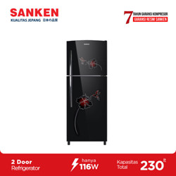 SANKEN Lemari Es / Kulkas 2 Pintu Kaca Rak Kaca PREMIUM SK-G236AH-BKG [Black Glass 230L]