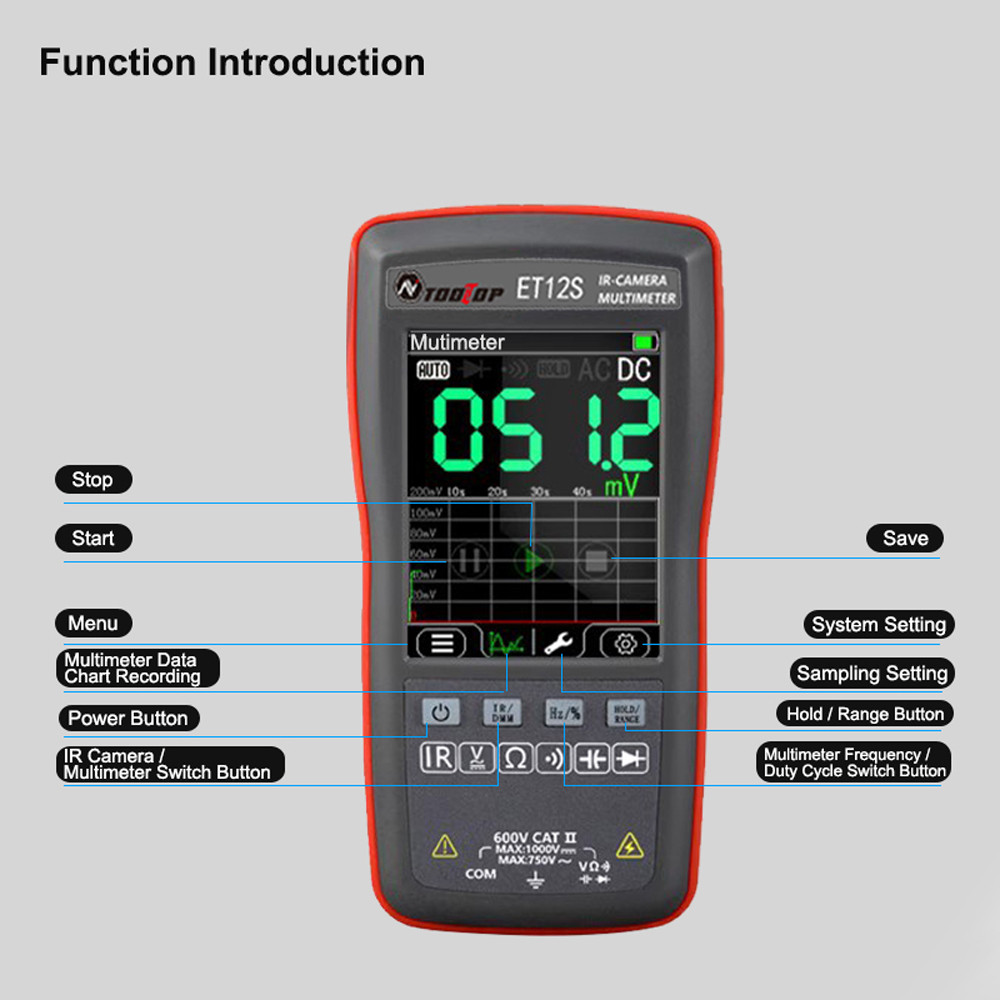 Jual 2In1 Thermal Camera Multimeter ET12S Digital 6000 Count Touch ...