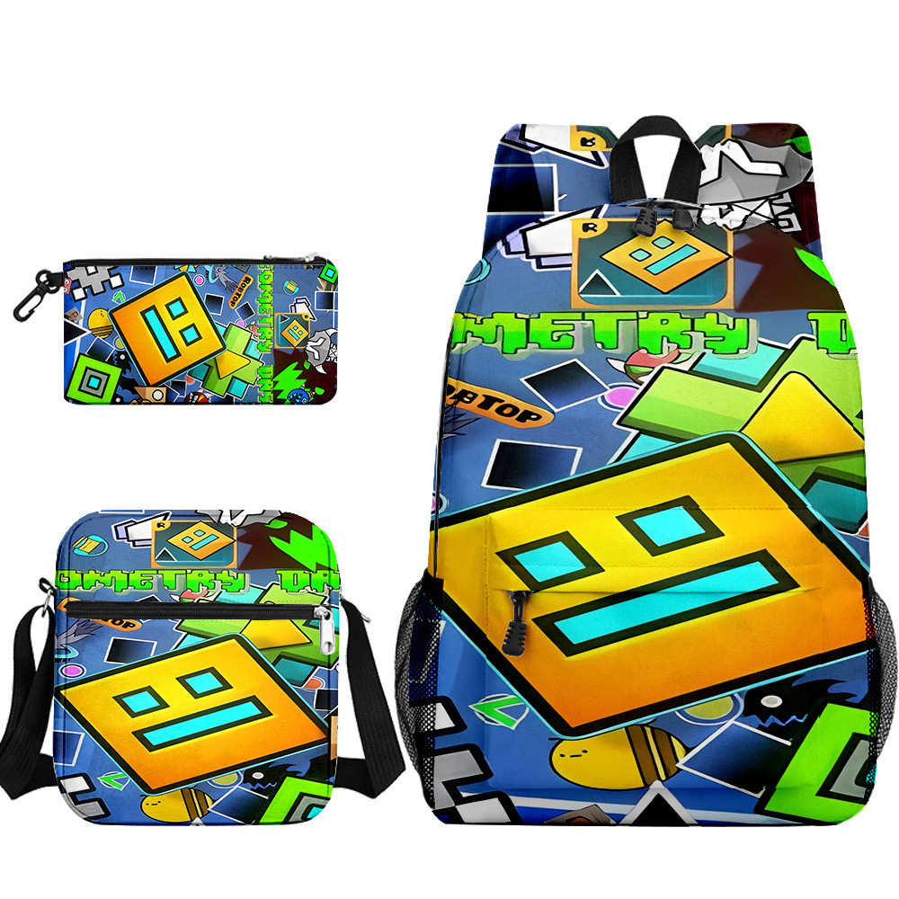 Jual Popular Cool Geometry Dash 3D Printed 3pcs/Set pupil School Bags ...