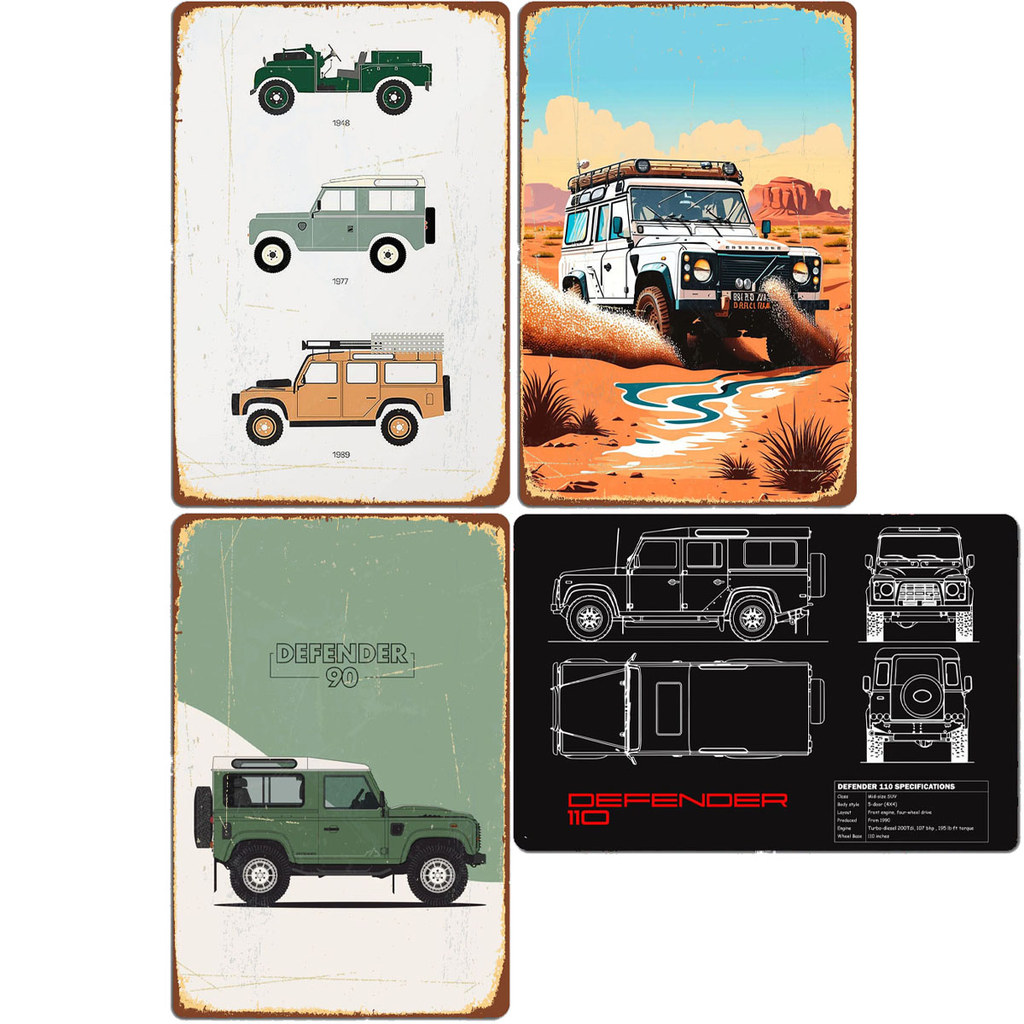 Jual Land Rover Defender Car Print Vintage Retro Metal Posters Sign ...