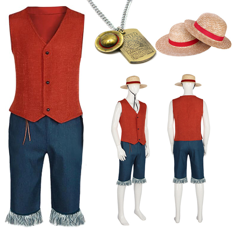 Jual Luffy Cosplay Monkey D Luffy Costume Red Vest S Hat Rope Anime ...