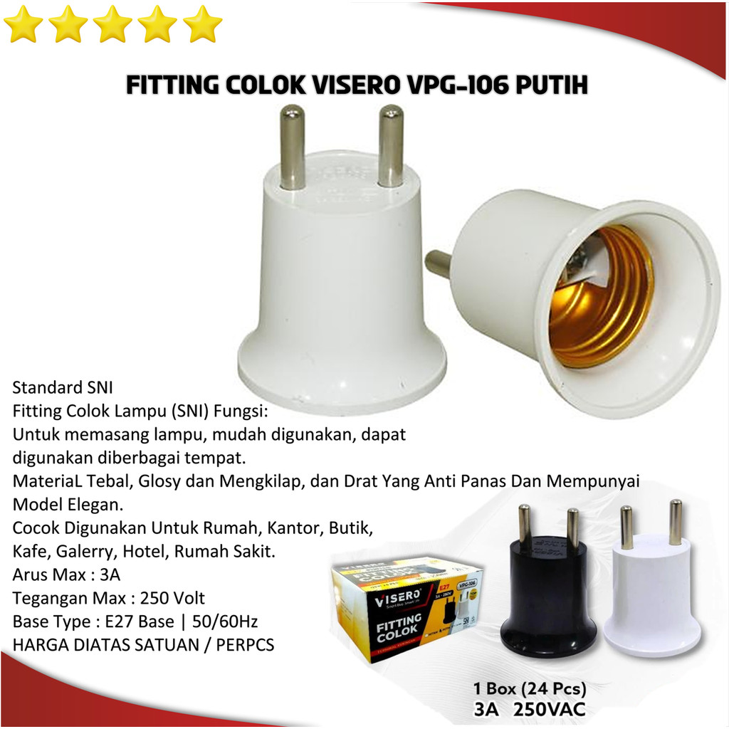 Jual Fitting Lampu Colok Visero VPG-106/ Fitting Lampu Colokan E27 ...
