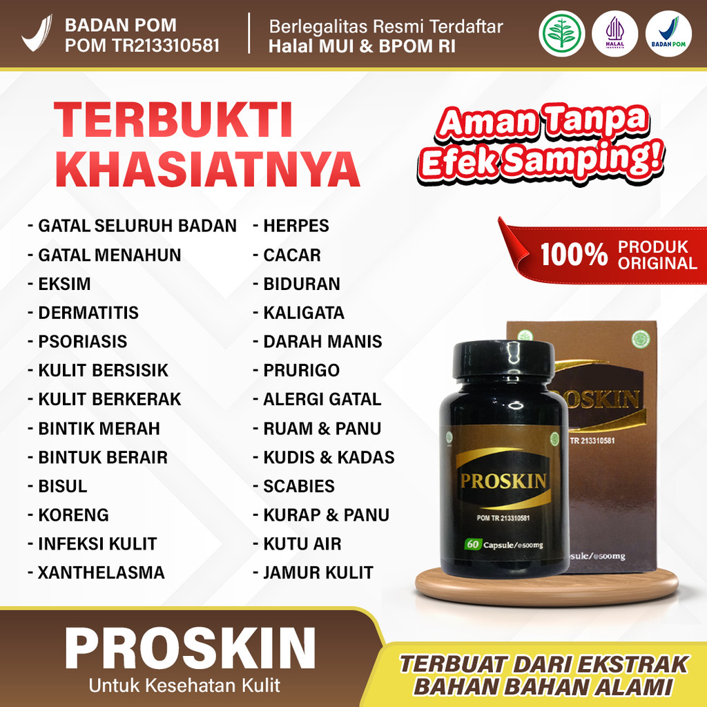 Proskin Kapsul 100% Original Terlaris - Obat Gatal Kulit - Khusus Penyakit Kulit - Halal & Tanpa Efek Samping.