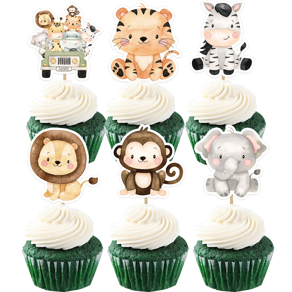 Jual 24Pcs Carton Wild Animal Cake Toppers Cupcake Topper For Kids ...