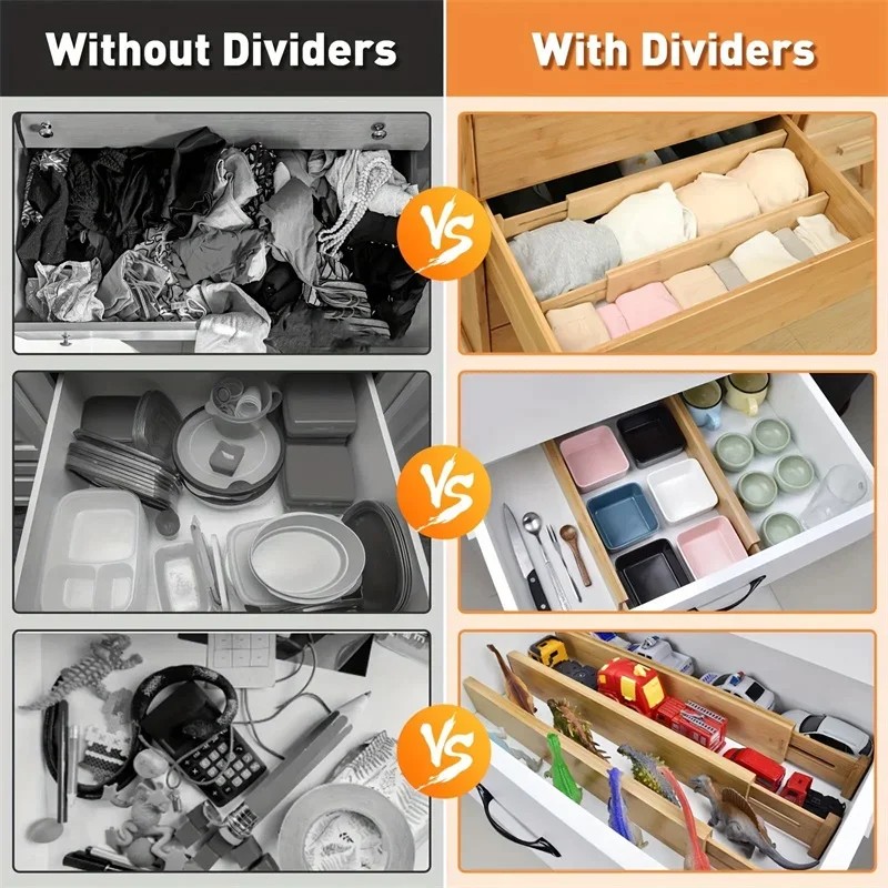 Jual 4Pcs Bamboo Drawer Dividers Organizers Adjustable Expandable ...