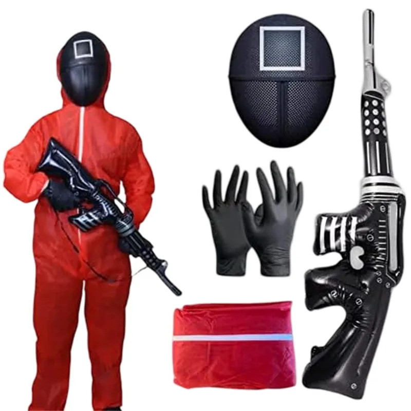 Jual Child Red Calamari Game Jumpsuit Cosplay Party Tracksuit Outfits ...