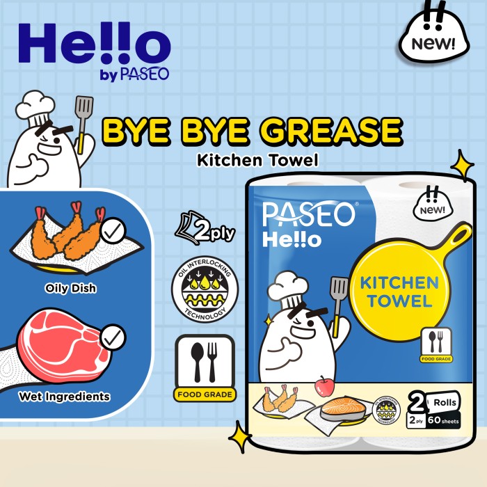 Jual Paseo Hello Kitchen Towel Roll Tissue / Tisu Dapur Gulung 2 ply 2 ...