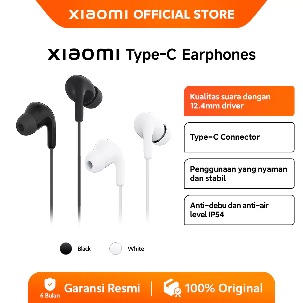 Xiaomi Earphone Tipe-C | Plug and Play | Ergonomis | Anti-debu dan anti-air level IP54 | Mikrofon HD [Official Store]