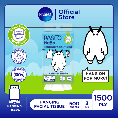 Jual Paseo Hello Hanging Facial Tissue 1500ply Emboss 3Ply Tisu Wajah ...