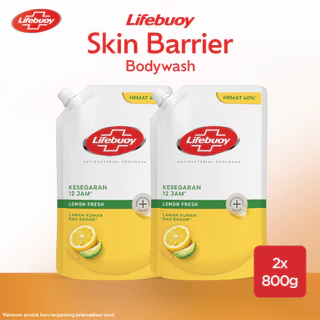 Lifebuoy Sabun Mandi Cair Anti Bacterial Body Wash Lemon Fresh 100% Lebih Kuat Lawan Kuman, Kesegaran 12 Jam 800 mL x2