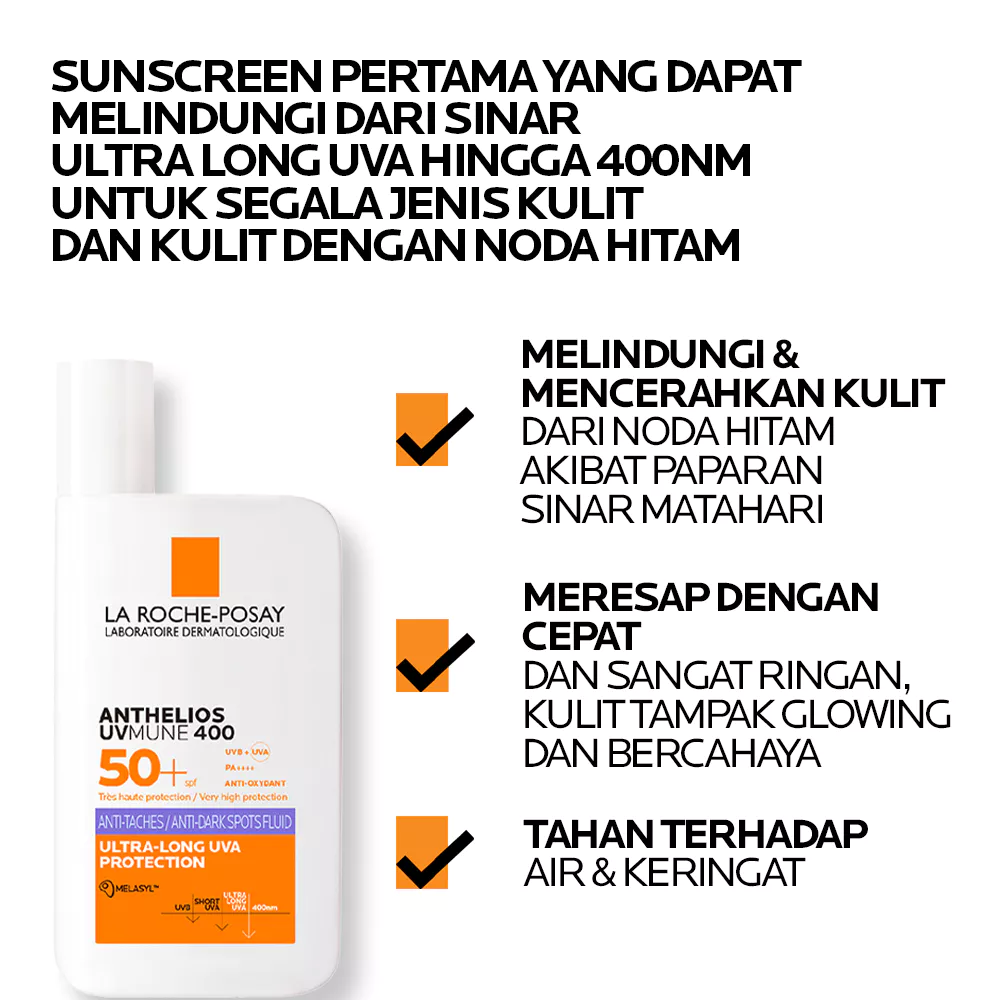 La Roche Posay Anthelios UVMune 400 Anti-Dark Spots Fluid SPF50+ PA++++ - Sunscreen Kulit Normal/Sensitive dengan Noda Hitam - foto 1