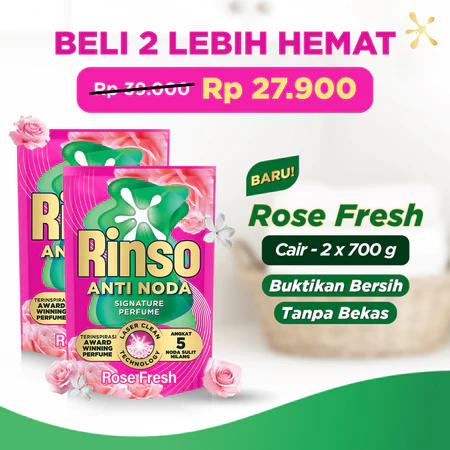 Rinso Detergen Cair Rose Fresh 700g - Beli 2 Lebih Hemat