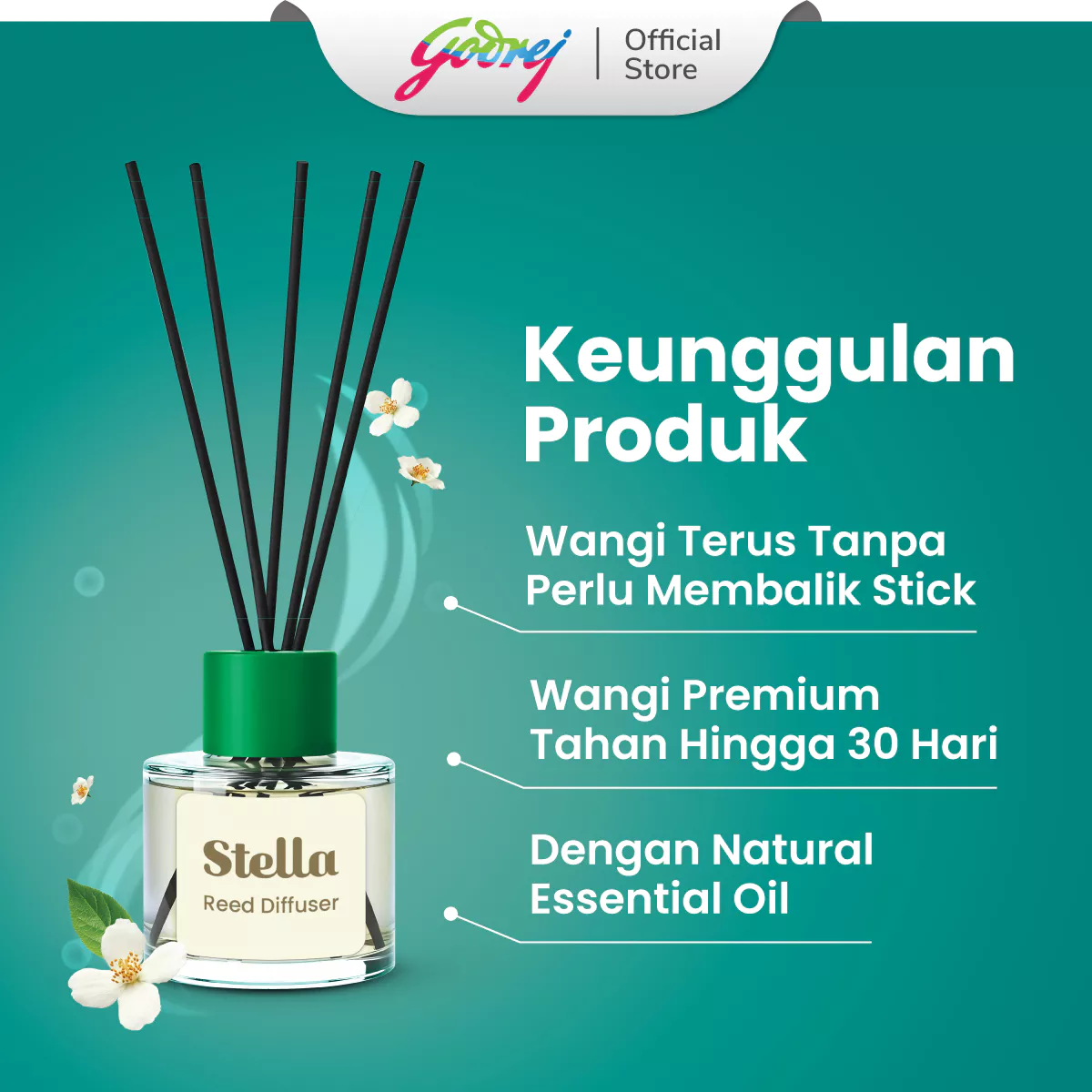 Produk Stella Reed Diffuser Refill Jasmine Serenity 30 ml yang estetik di atas meja