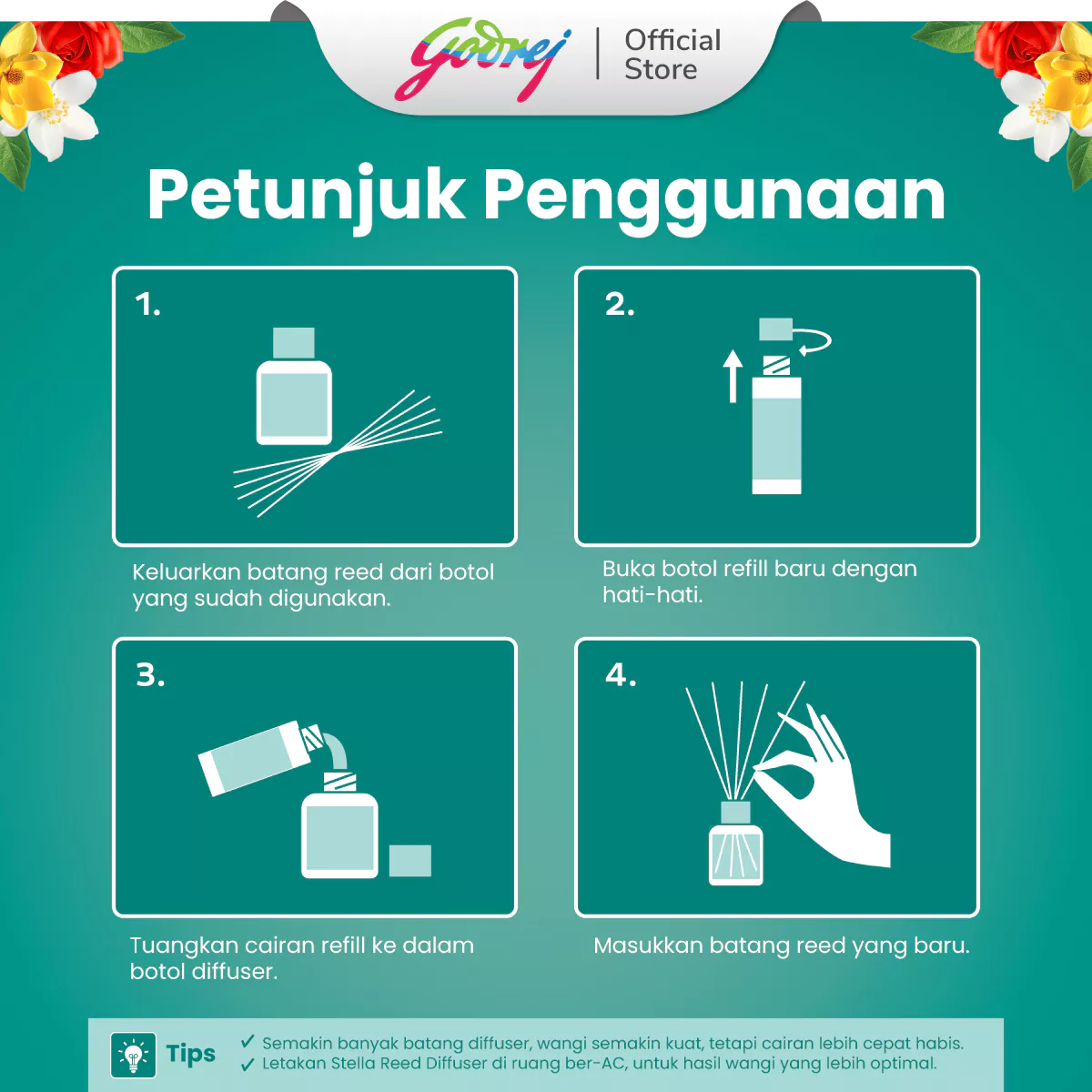 Detail kemasan isi ulang Stella Reed Diffuser Jasmine Serenity murah untuk ruangan