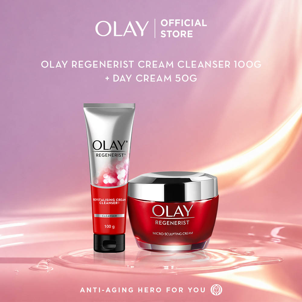Olay Regenerist Set Ritual Krim Pelembab Pagi & Sabun Muka Anti Aging Skincare Tandem