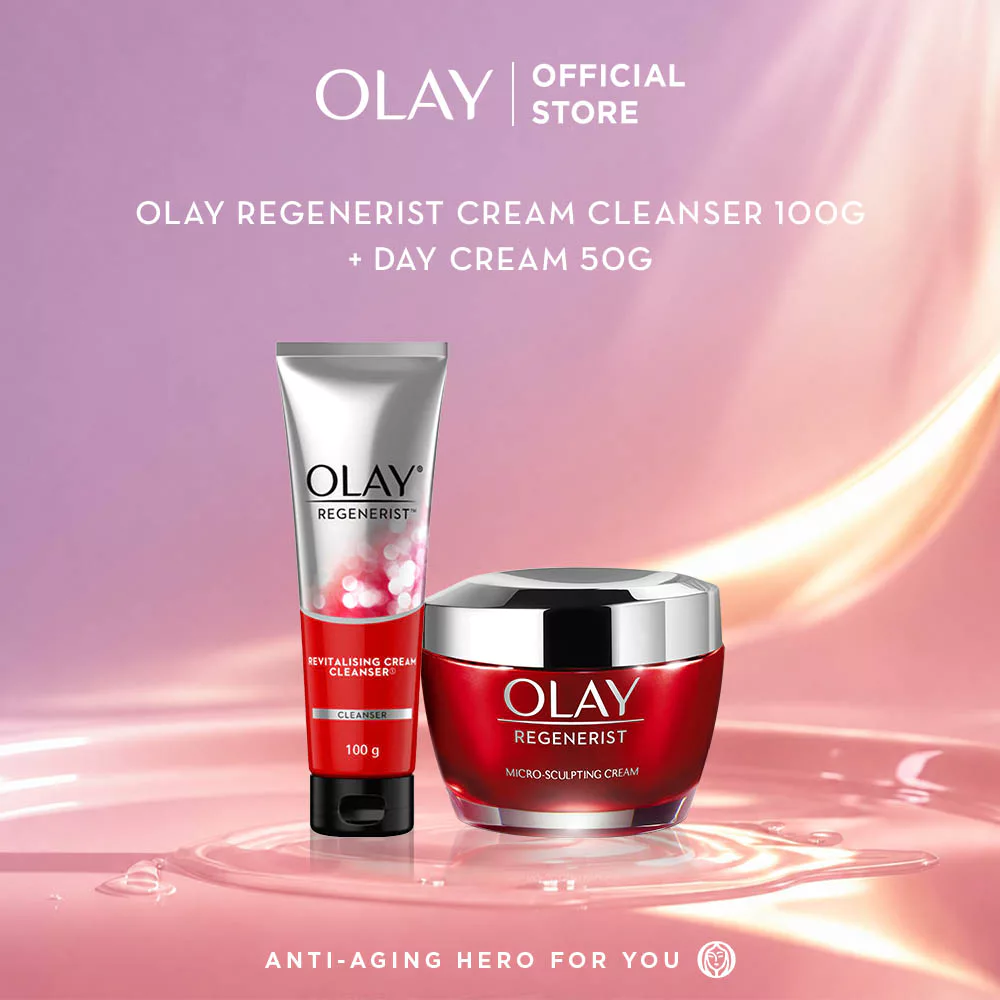Olay Regenerist Set Ritual Krim Pelembab Pagi & Sabun Muka Anti Aging Skincare Tandem