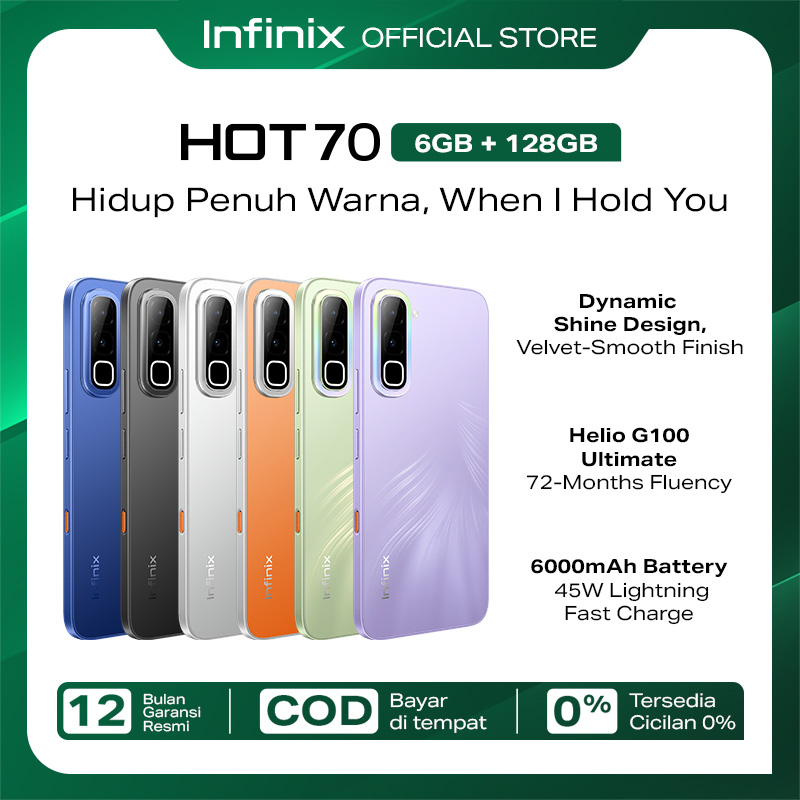 Infinix Hot 70 6/128GB - Up to 12GB Extended RAM - Helio G100 Ultimate - 6.78 inch 120Hz - 50MP - 6000 mAh - NFC
