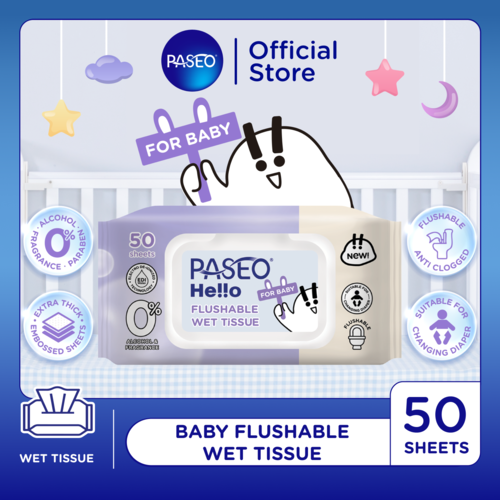Jual Paseo Hello Baby Flushable Wet Tissue 50s | Tisu Basah Ganti Popok ...