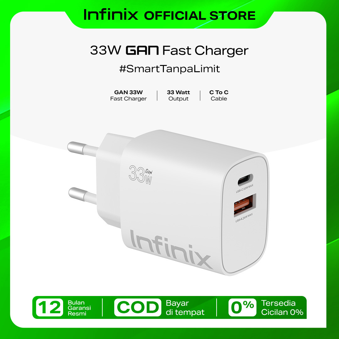 Infinix Charger Kit XC33 - 33W Gan Charger - Type C to C - Charger HP Android - Charger Infinix