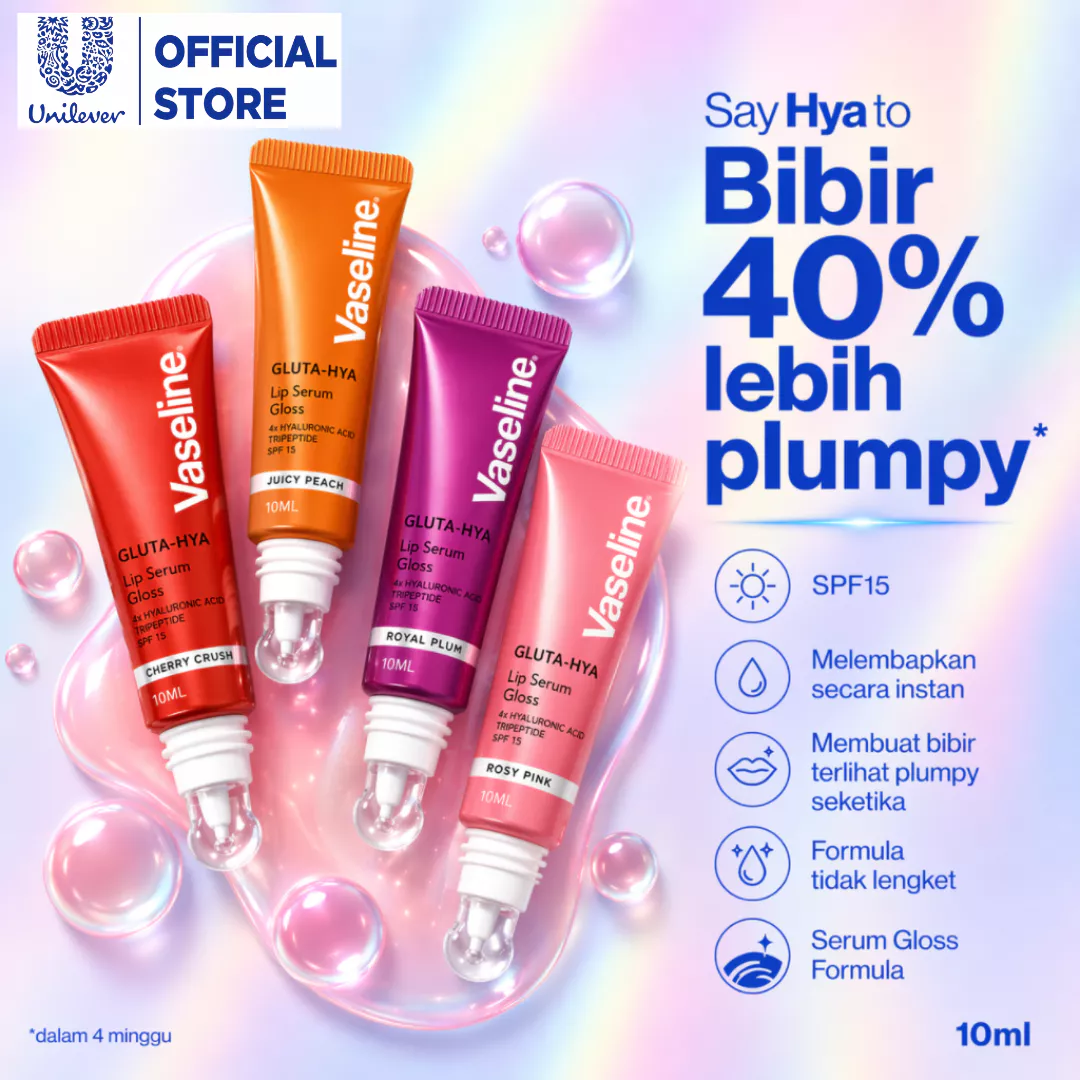 Vaseline GLUTA-HYA Lip Serum Gloss 10ml - Cherry Crush, Royal Plum, Rosy Pink, Juicy Peach - Astarani Glow ビューティーケア