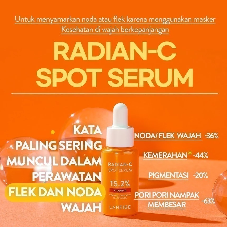 LANEIGE Radian-C Vitamin Spot Ampoule 10g - Dark Spot Care, Mengatasi Hiperpigmentasi, Brightening Skincare Spot Treatment - foto 1