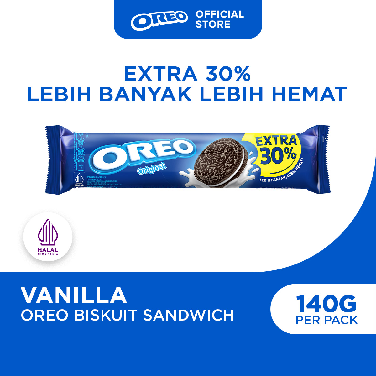 Jual Oreo Original Extra 30% 140g, Biskuit Sandwich Cokelat dengan Krim ...